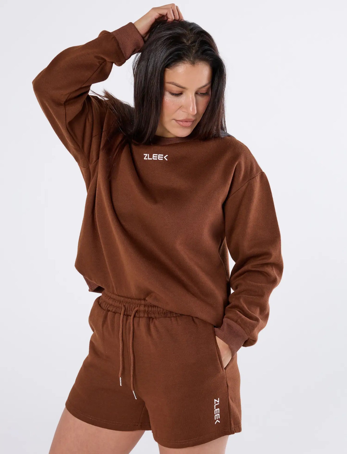 zleek cozychic sweat set choco brown